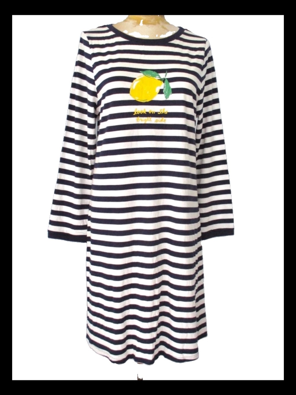 Kate Spade Blue Nautical Stripe T-Shirt Knit Nightie Dress Bright Side Lemon M